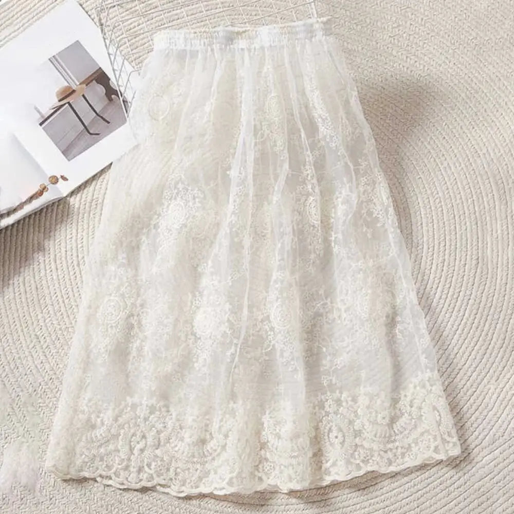 High Waist Lace Petticoat – Embroidery Flower Mesh Underskirt Lace Petticoat Underskirt PLUSH