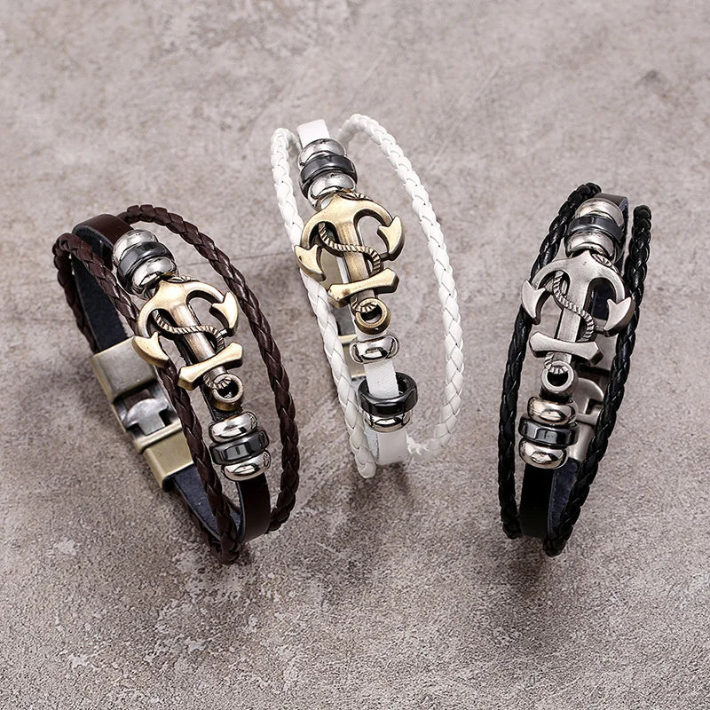 Vintage Anchor Braided Leather Bracelet for Men | CHROMSTICA Leather Charm Bracelet PLUSH