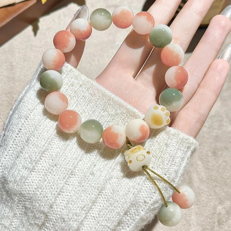 Lucky Cat Bodhi Bead Bracelet – Y2K Unisex Fortune Jewelry Beaded Strand Bracelet PLUSH two-color