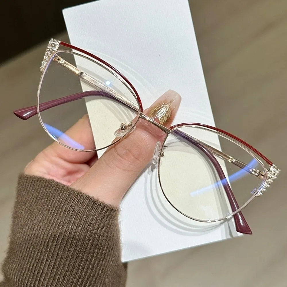 Rhinestone Blue Light Blocking Glasses – Square Frame Unisex Blue Light Glasses PLUSH Red