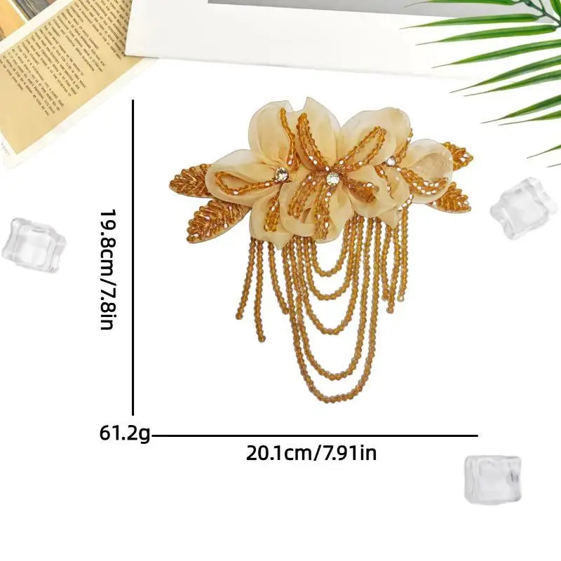 Crystal Chiffon Flower Beaded Tassel Corsage | DIY Patch Beaded Flower Corsage PLUSH A9