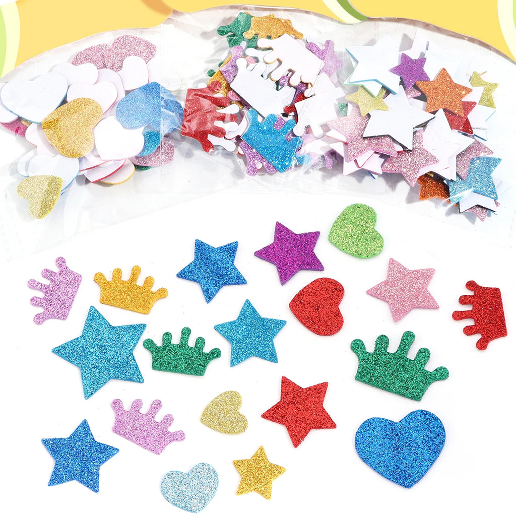 33pcs Glitter Foam EVA Stickers Heart Star Scrapbook Craft Foam Craft Stickers PLUSH