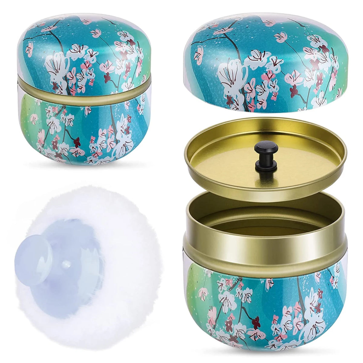 Loose Powder Container with Puff & Tinplate Case for Travel Powder Case & Puff PLUSH