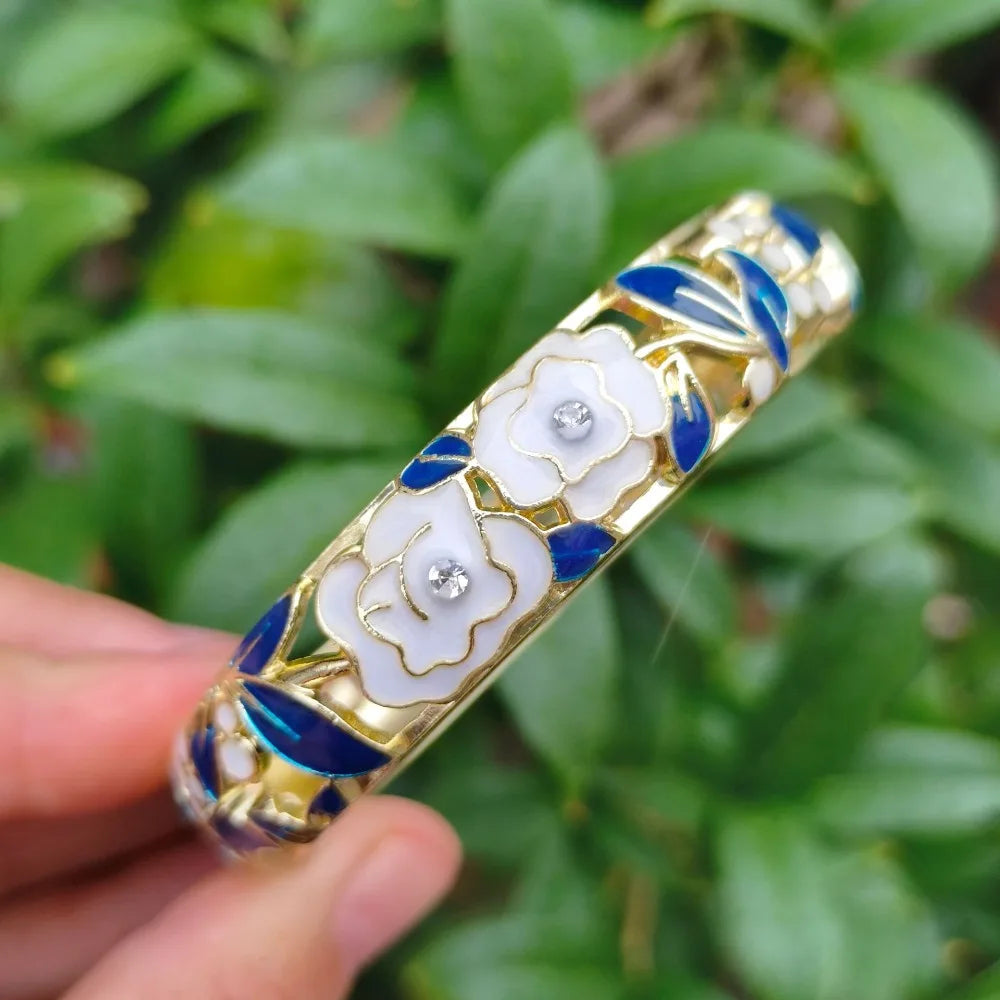 Chinese Cloisonné Enamel Peony Bangle – Filigree Flower Bracelet Enamel Bangle PLUSH 15