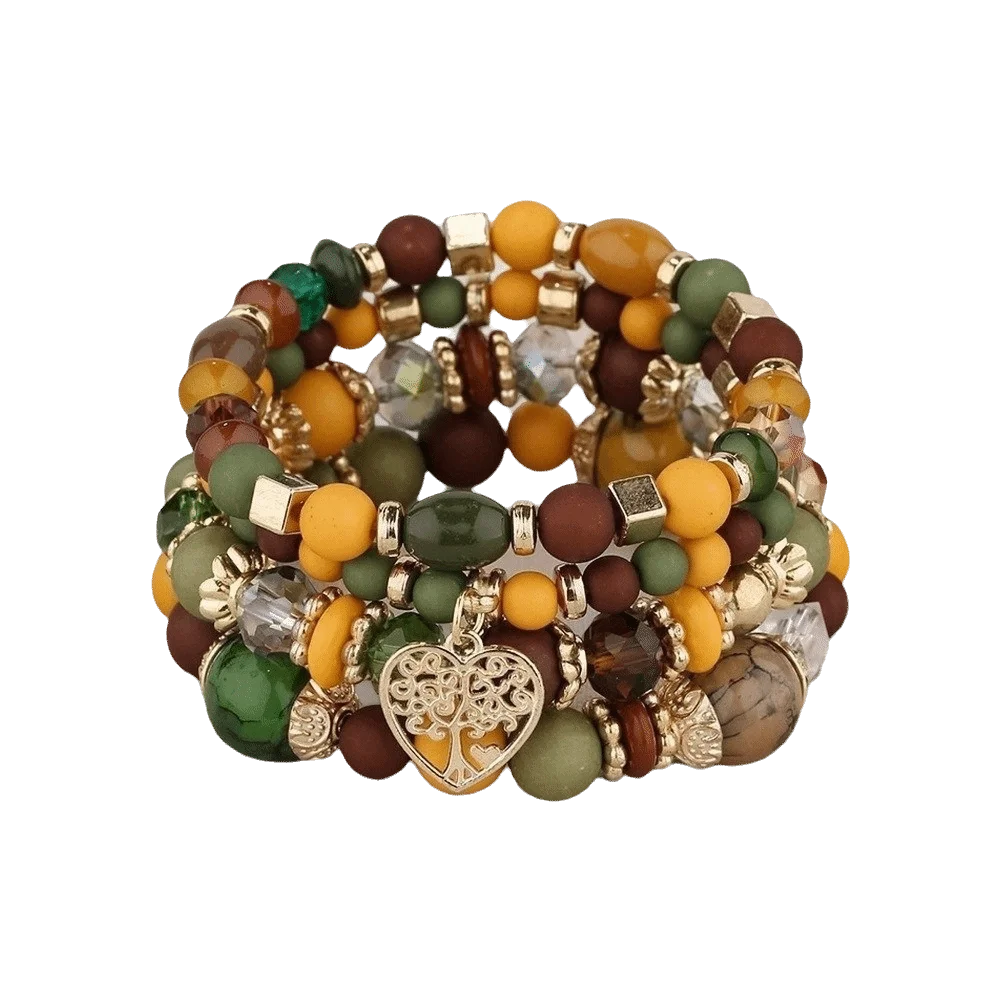 Bohemian Crystal Beads Charm Bracelet Set – Multi-Layer Women Charm Bracelet Set PLUSH Dark Color