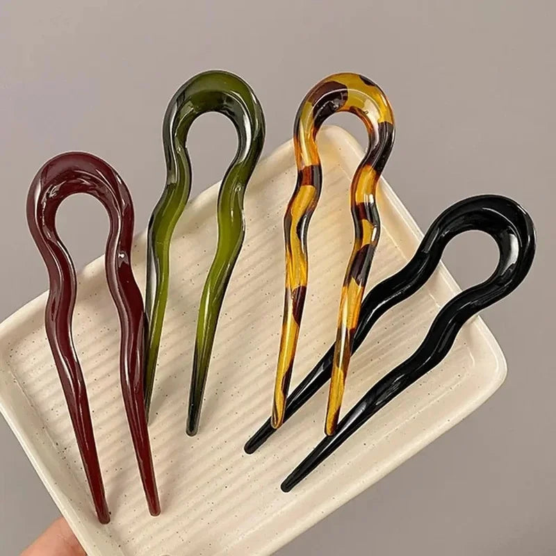 U-Shaped Tortoiseshell Acetate Hair Fork | Geometric Hair Stick Hair Fork PLUSH