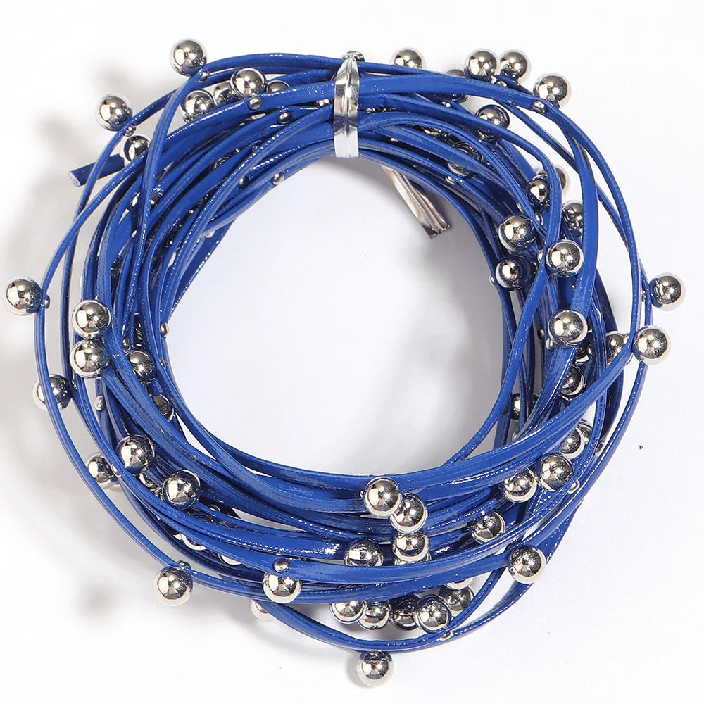 5 Yards Studded PU Leather Cord with Metal Ball Beads – DIY Leather Jewelry Cord PLUSH royal blue