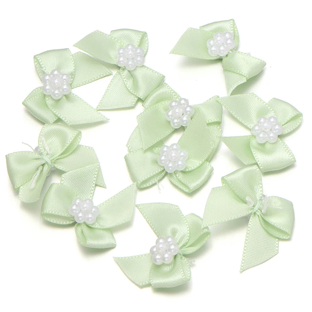 20pcs Pearl Satin Ribbon Bows – DIY Hair & Gift Decor Ribbon Bows PLUSH green