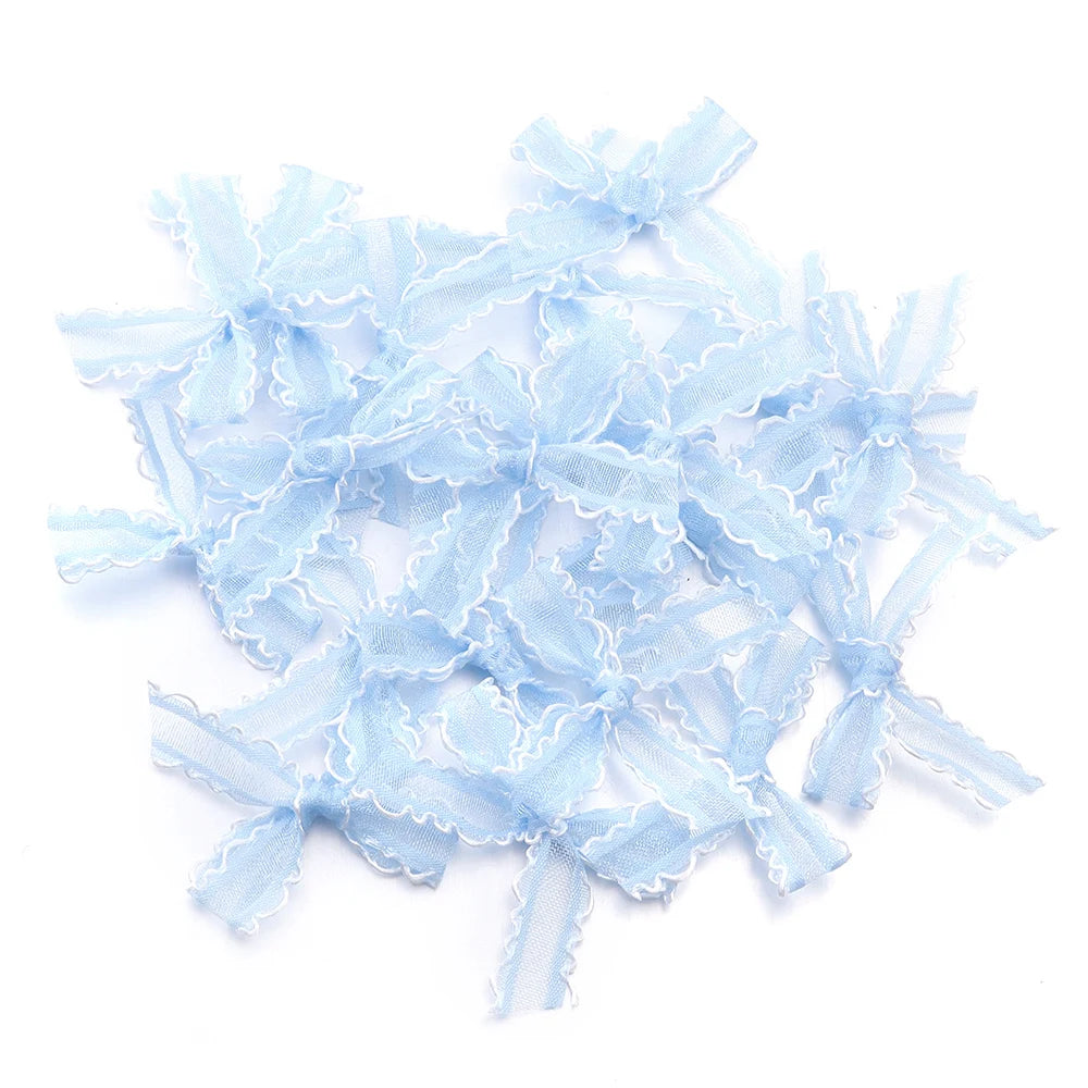 20pcs Mini Satin Ribbon Bows – Colorful DIY Craft Bowknots Ribbon Craft Bows PLUSH Light Blue 3.5X4cm