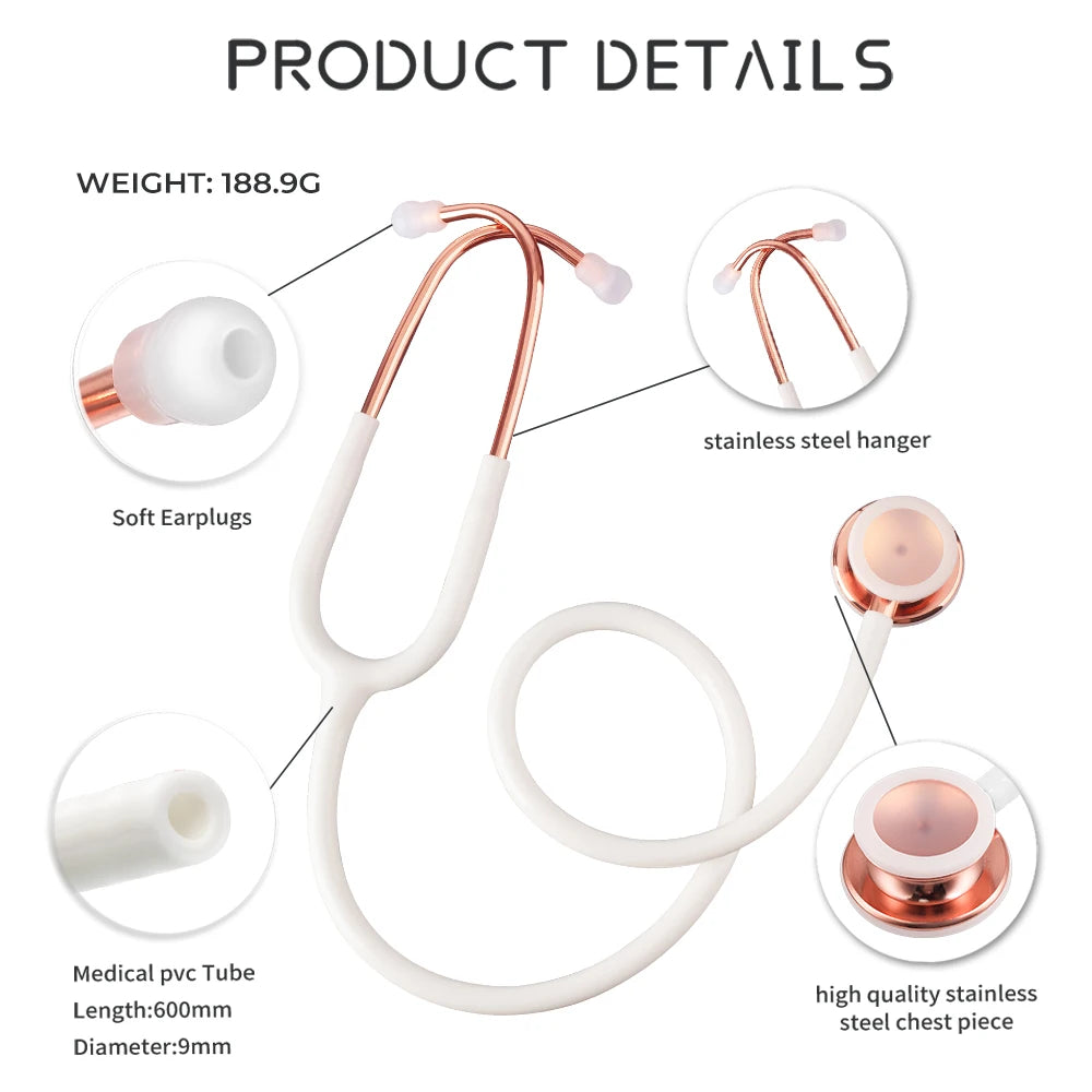 XceeFit Single Head Cardiology Stethoscope – Doctors & Nurses Medical Stethoscope PLUSH White-Rose Gold United States