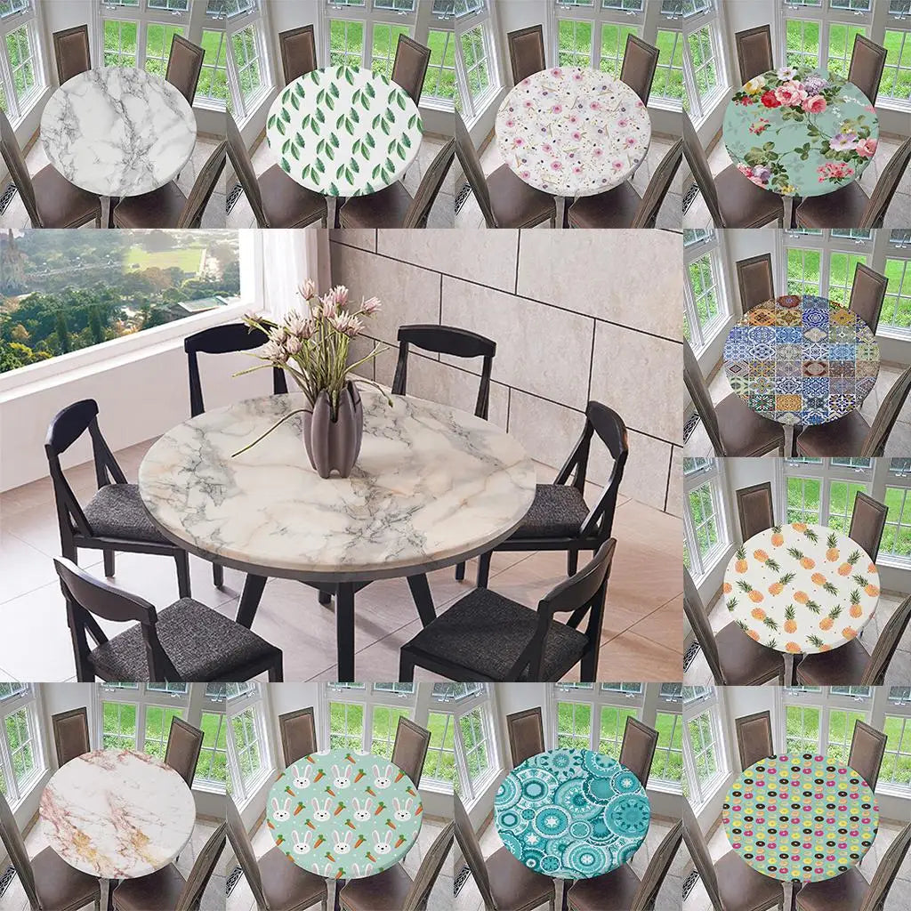 Waterproof Round Elastic Tablecloth – Non-Slip Classic Pattern Round Elastic Tablecloth PLUSH