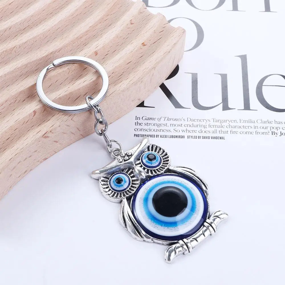 Evil Eye Owl Lucky Charm Keychain – Glass Car Pendant Charm Keychain PLUSH