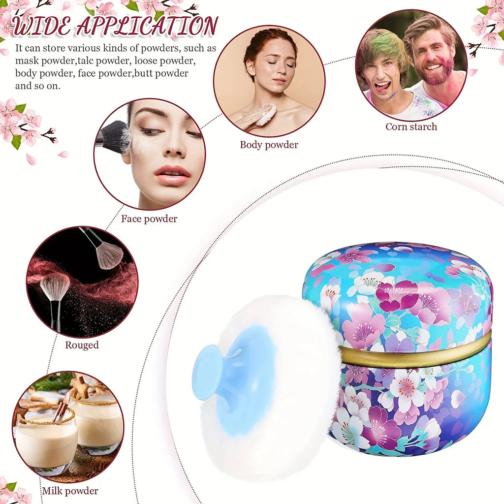 Floral Loose Powder Container with Fluffy Plush Puff Set Powder Puff Set PLUSH