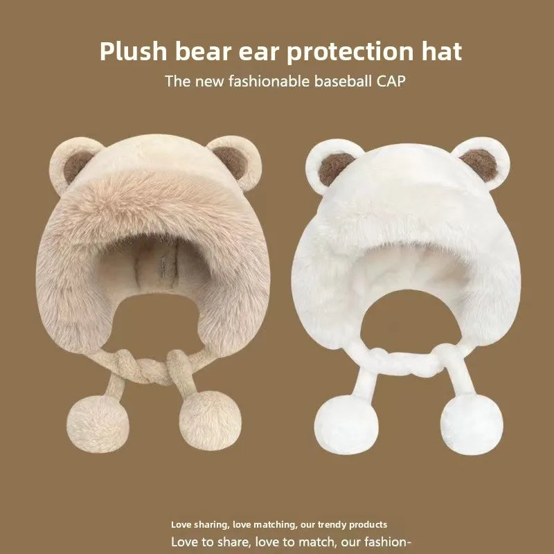 Bear Plush Knit Hat & Scarf Set – Windproof Winter Ear Cover Knit Hat Scarf Set PLUSH