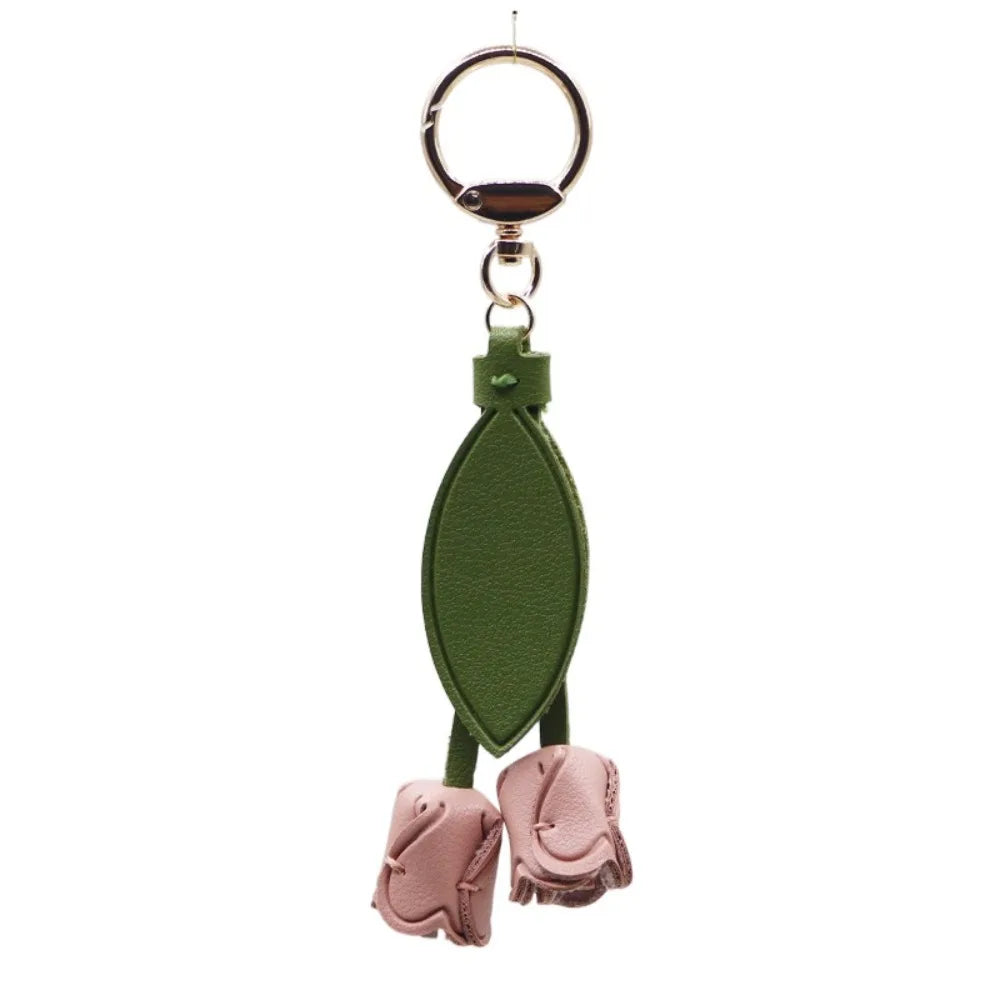 Tulip Bag Pendant PU Leather Floral Charm – Korean Style Bag Charm Pendant PLUSH Dusty Style 2