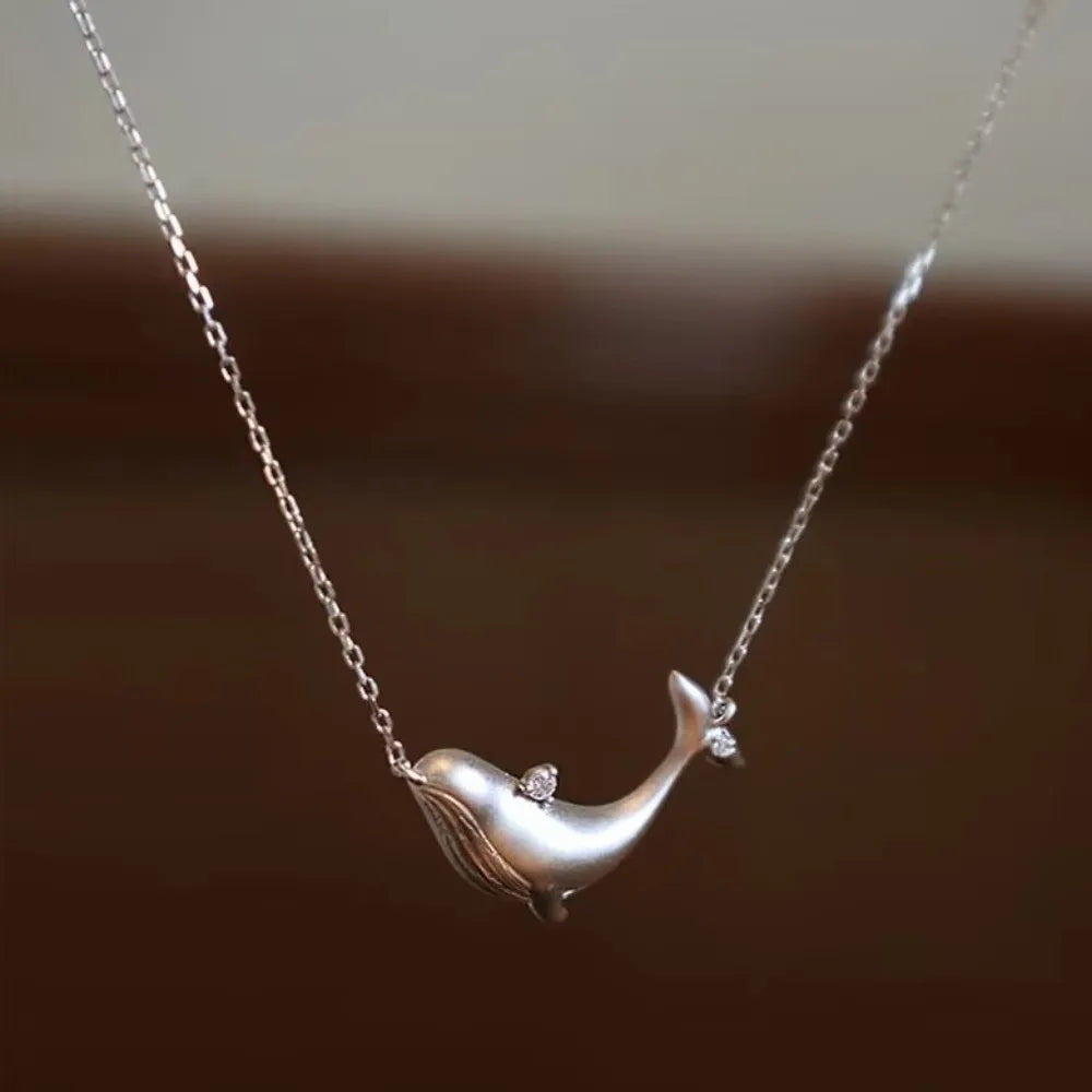 Whale Pendant Necklace | Silver Copper Zircon Clavicle Chain Pendant Necklace PLUSH