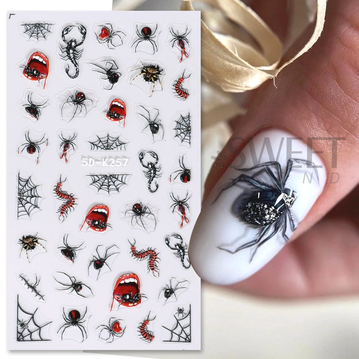 Halloween 5D Embossed Nail Stickers – Spider, Gem & Web Decals Nail Art Stickers PLUSH
