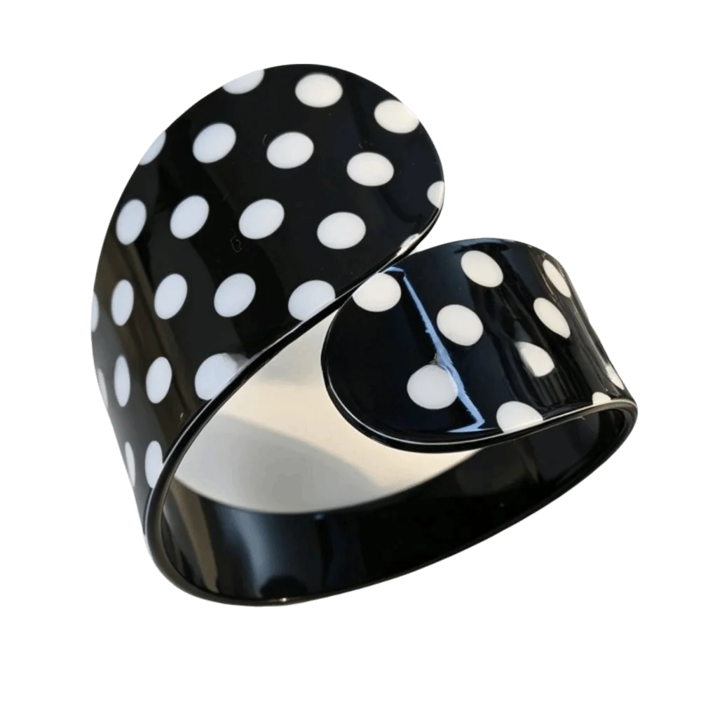 Black & White Polka Dot Acrylic Open Cuff Bangle Acrylic Cuff Bangle PLUSH B