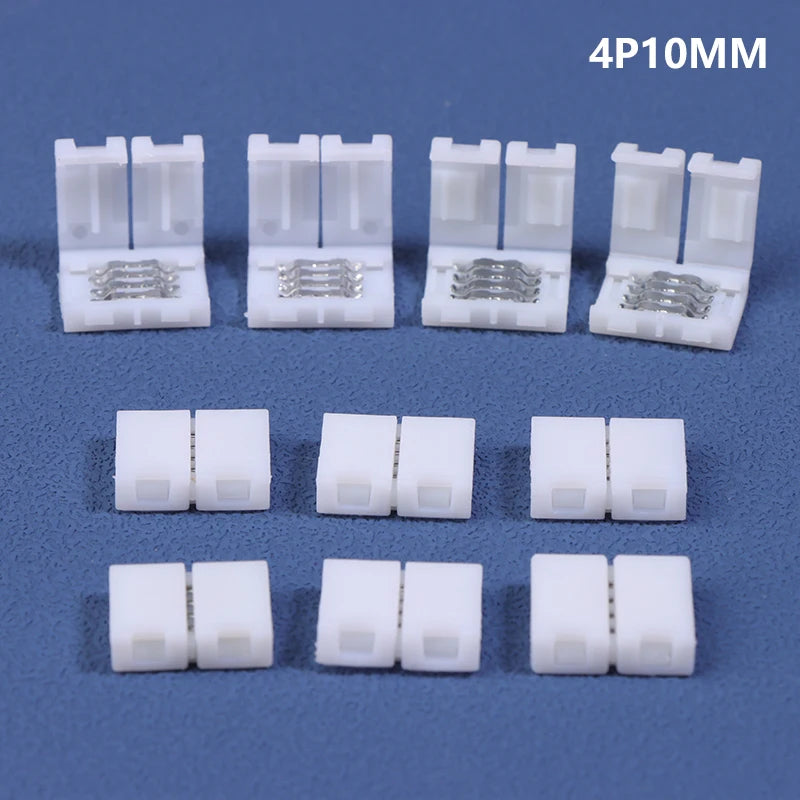 10pcs Solderless LED Strip Connectors – 2-Pin 3-Pin 4-Pin RGB LED Strip Connector PLUSH 4P 10MM