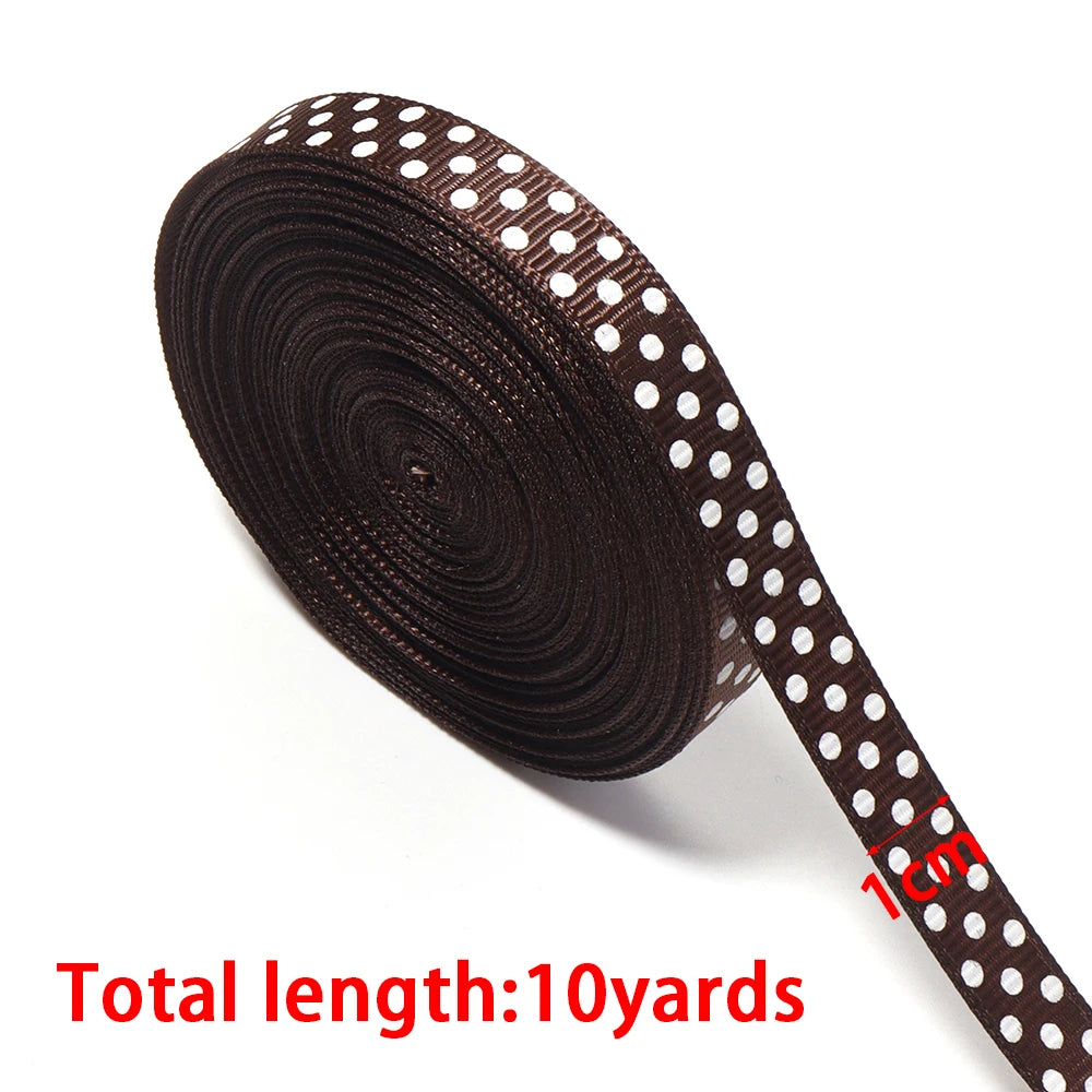 Brown Polka Dot Grosgrain Ribbon 5-10 Yds | DIY Craft Grosgrain Ribbon PLUSH 10mm 10yards As shown