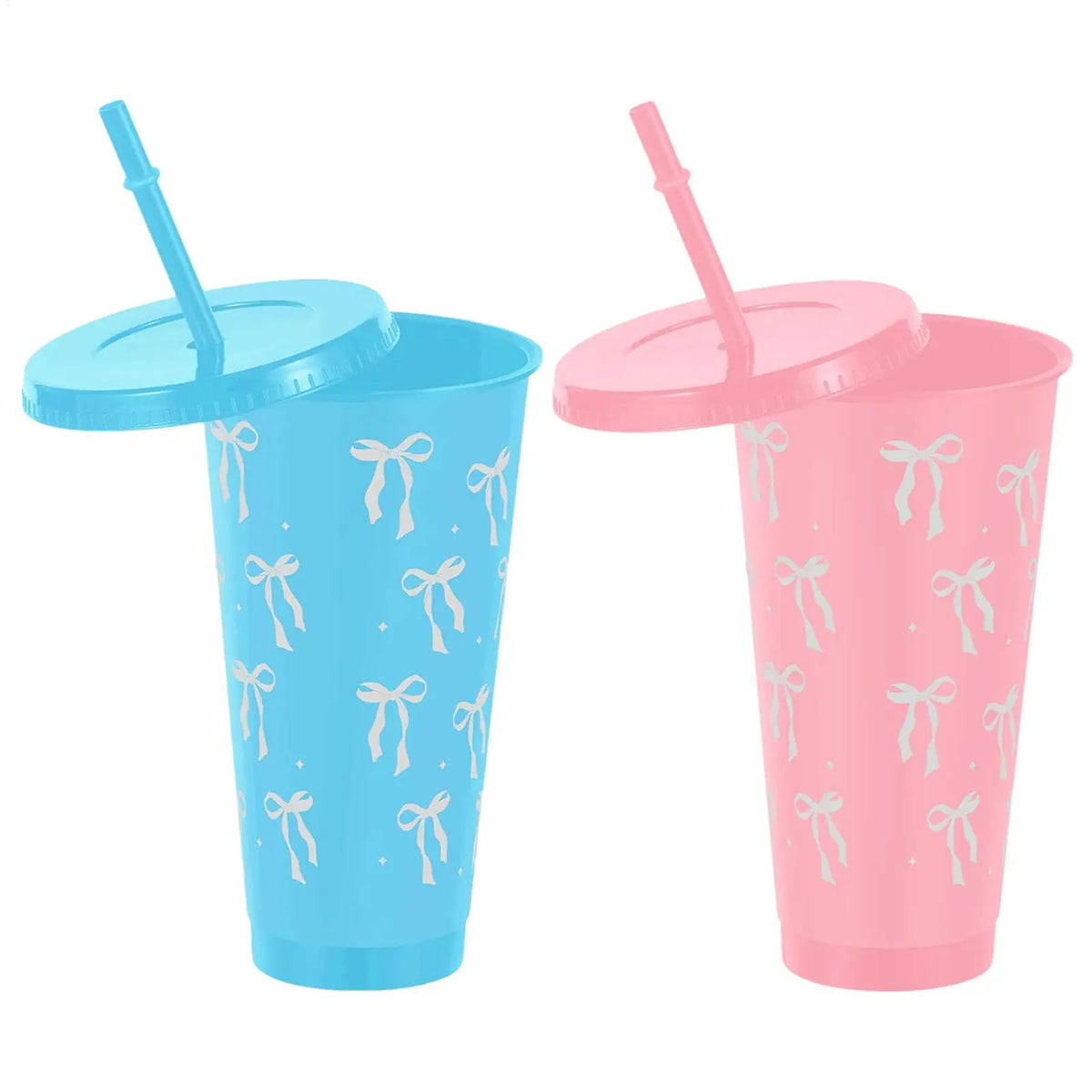 12-Pack Bow Tumbler Cups with Straw & Lid – 24oz Reusable Tumbler Cup Set PLUSH
