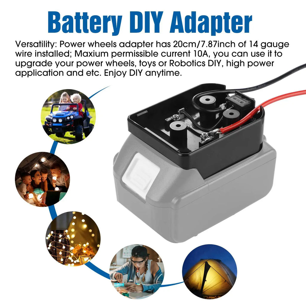 Makita 14.4–18V Li-Ion Battery Adapter Dock | 14AWG Wires & Switch Battery Adapter Dock PLUSH