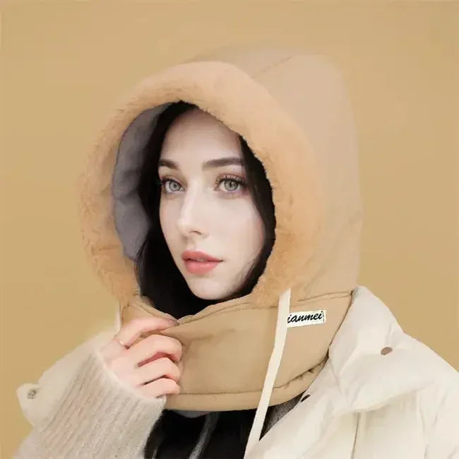 3-in-1 Winter Hooded Hat Face Mask & Scarf – Windproof Warm Winter Hat Set PLUSH