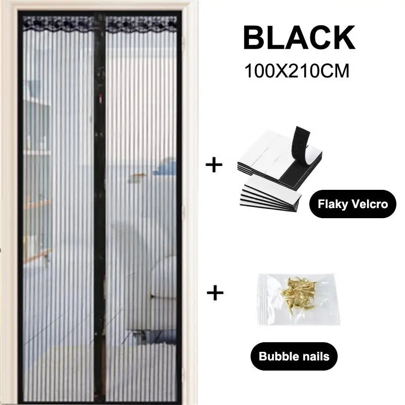 Magnetic Screen Door Mesh Curtain – Insect & Fly Net Mesh Door Screen PLUSH Black 100X210CM