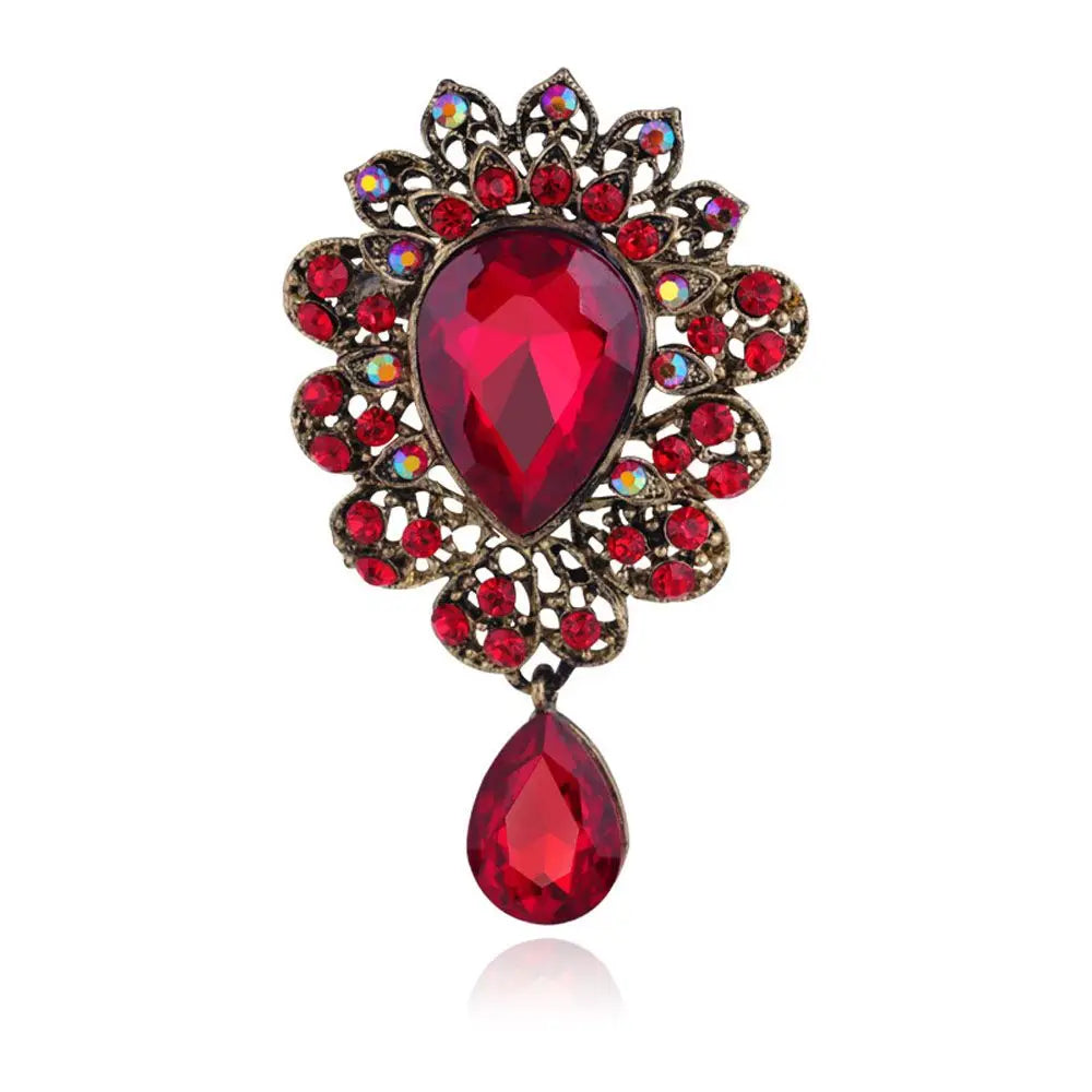 Water Drop Rhinestone Brooch Pin – Elegant Crystal Corsage Rhinestone Brooch Pin PLUSH red