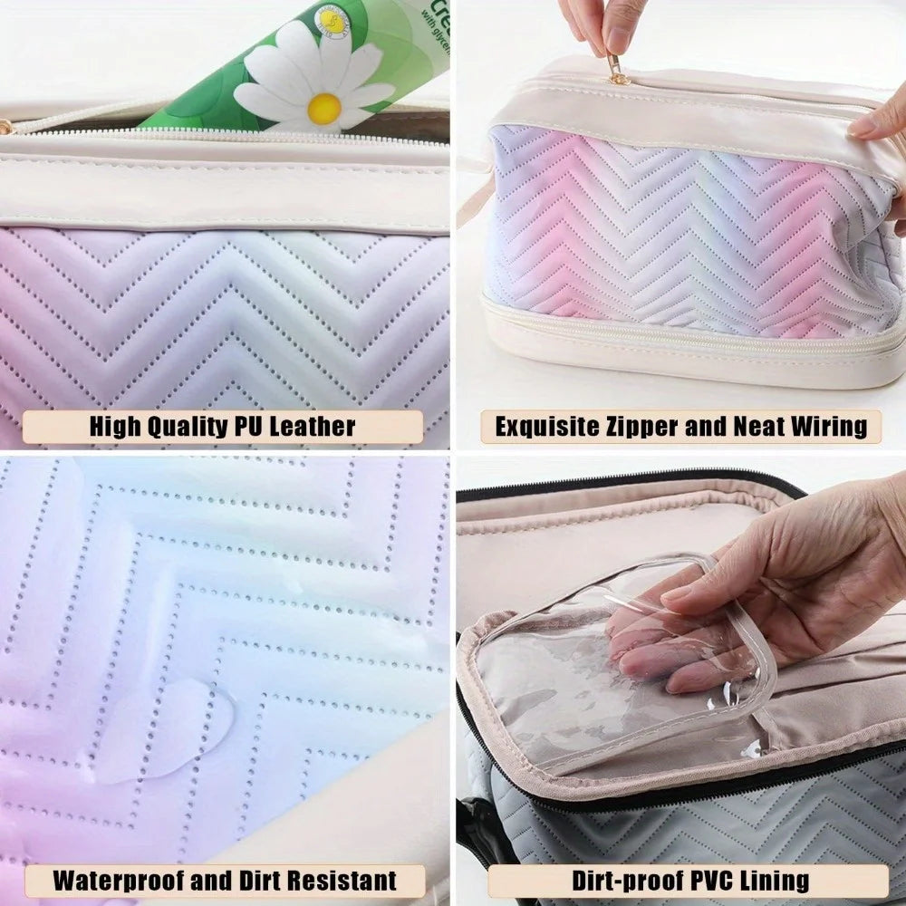 Double Layer Travel Makeup Bag – Large Capacity Cosmetic Case Travel Cosmetic Bag PLUSH