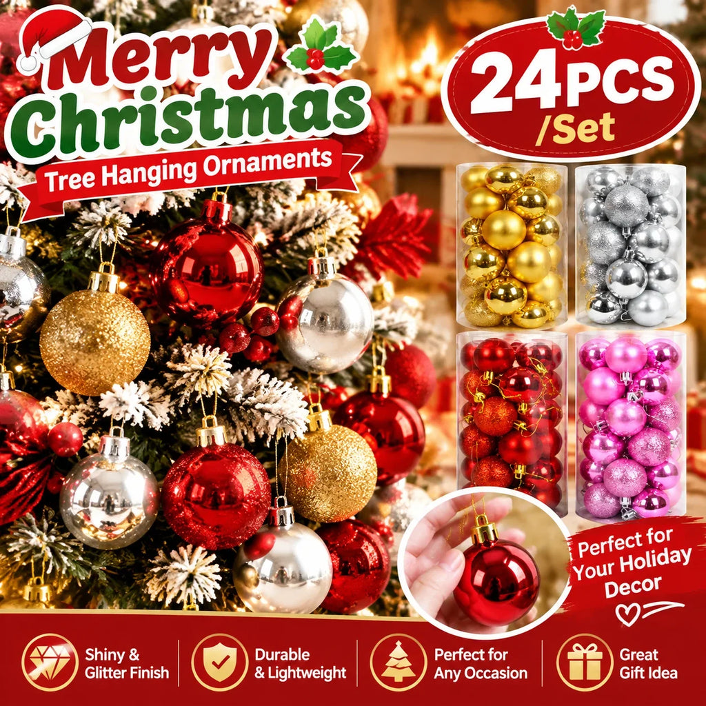 24-Piece Mini Shatterproof Christmas Ball Ornaments – Xmas Tree Christmas Ornament Set PLUSH