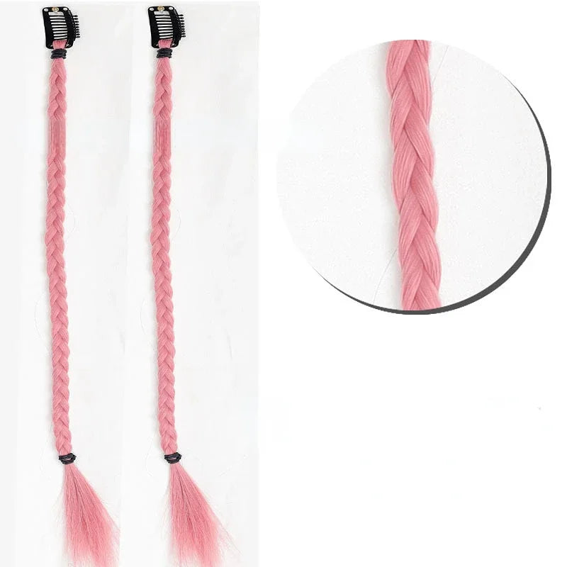 2Pcs Clip-In Braided Hair Extensions – Synthetic Twist Braid Pieces Clip-In Hair Extensions PLUSH cherry pink 2Pcs