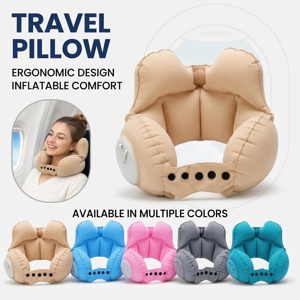 Inflatable U-Shaped Travel Neck Pillow – Compact & Portable Inflatable Travel Pillow PLUSH