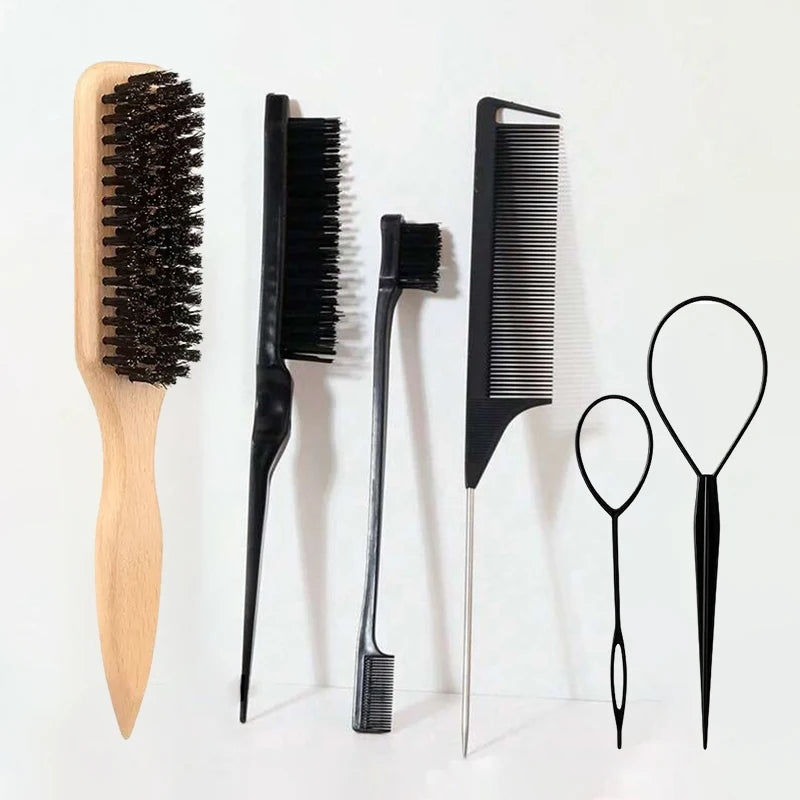 6-Piece Anti-Static Bamboo Detangling Comb Set – All Hair Types Hair Comb Set PLUSH 6pcs-C