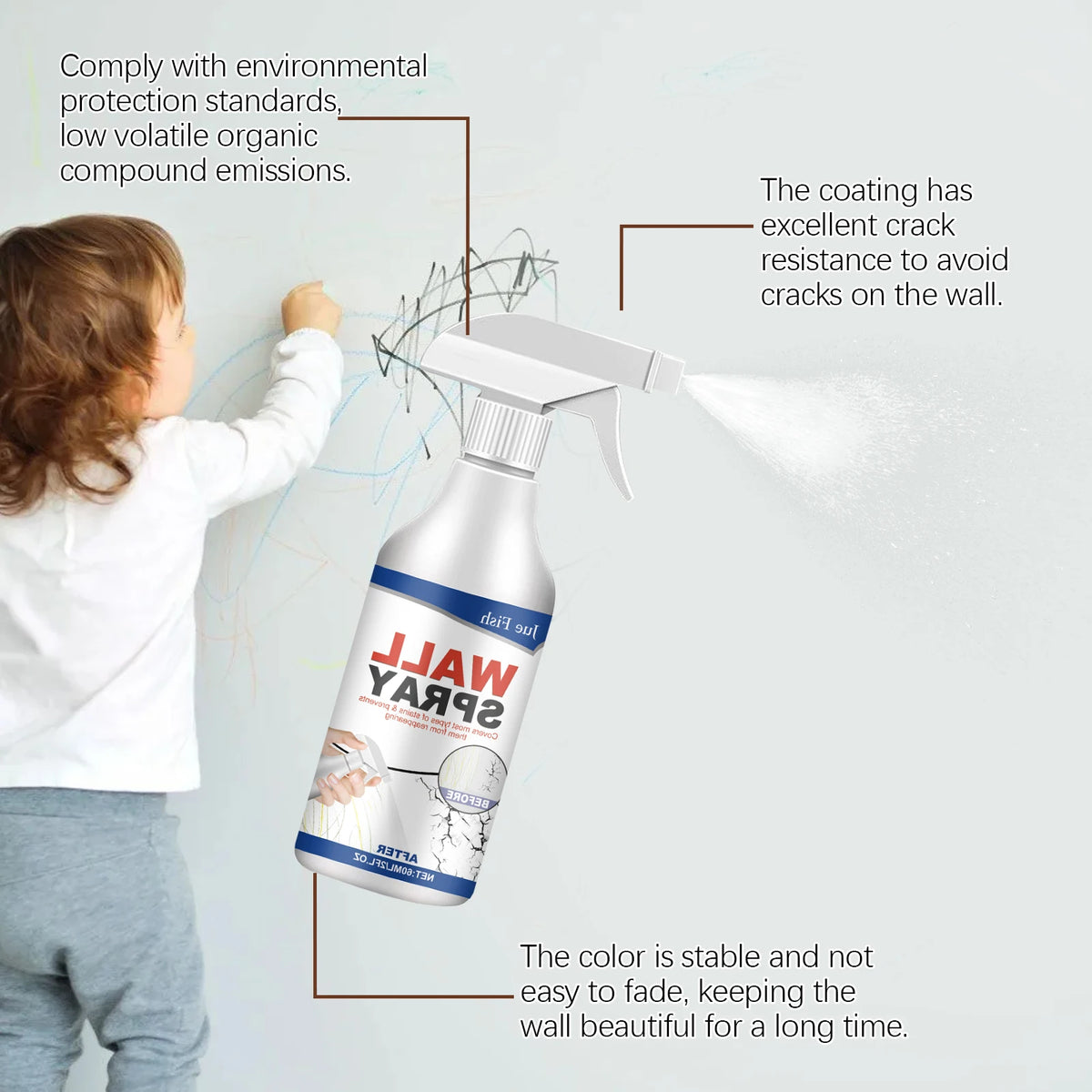 Jue-Fish Wall Repair Spray – Fast-Drying Interior Touch-Up Paint Wall Repair Spray PLUSH