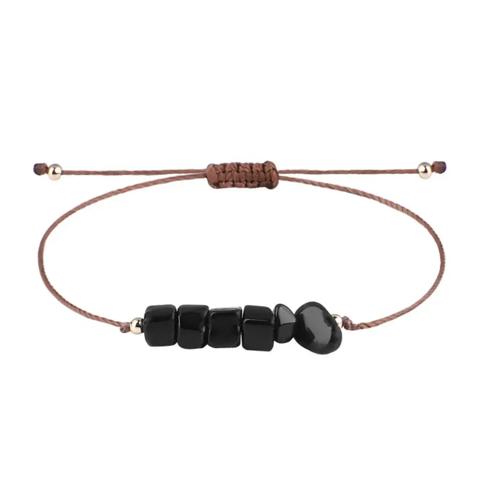 Amethyst Crystal Gravel Woven Rope Boho Bracelet for Women Boho Stone Bracelet PLUSH Black