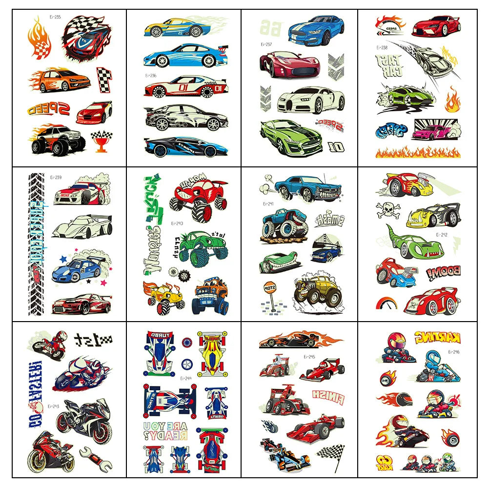 Glow in the Dark Motorcycle Tattoo Stickers for Kids – Waterproof Temporary Tattoo Stickers PLUSH