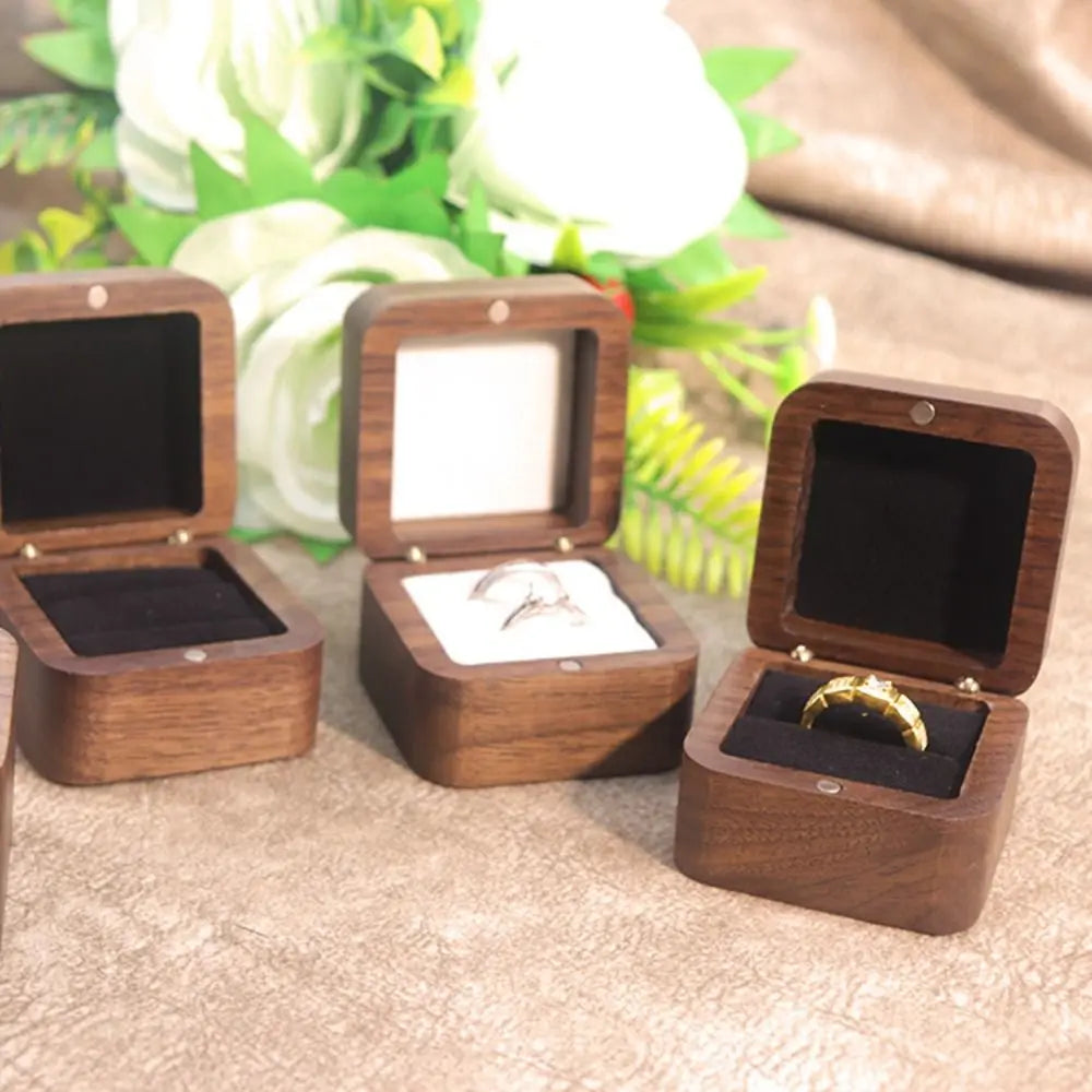 Wood Ring Box 1/2 Slot Square Jewelry Display Case for Weddings Ring Display Box PLUSH