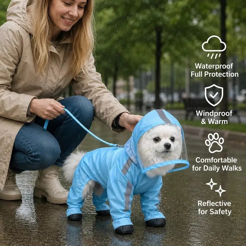 Small Dog Waterproof Poncho with Transparent Face Shield Dog Rain Poncho PLUSH