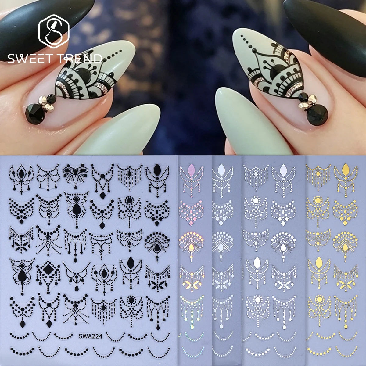 Retro Pearl Lace Nail Stickers – Mandala Floral Decals 4/5pcs Nail Art Stickers PLUSH