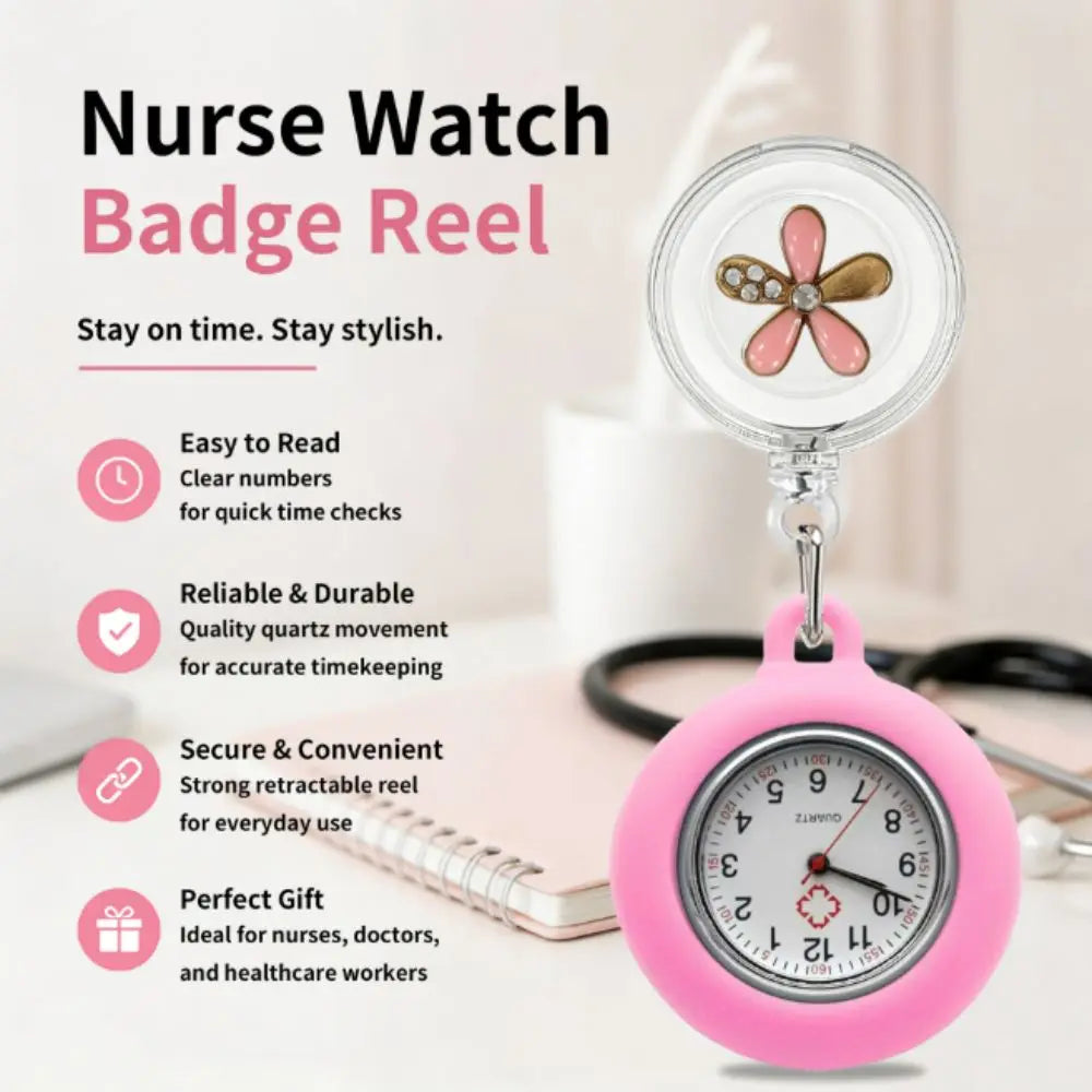 Retractable Nurse Fob Watch – Floral Badge Reel Pocket Watch Nurse Fob Watch PLUSH