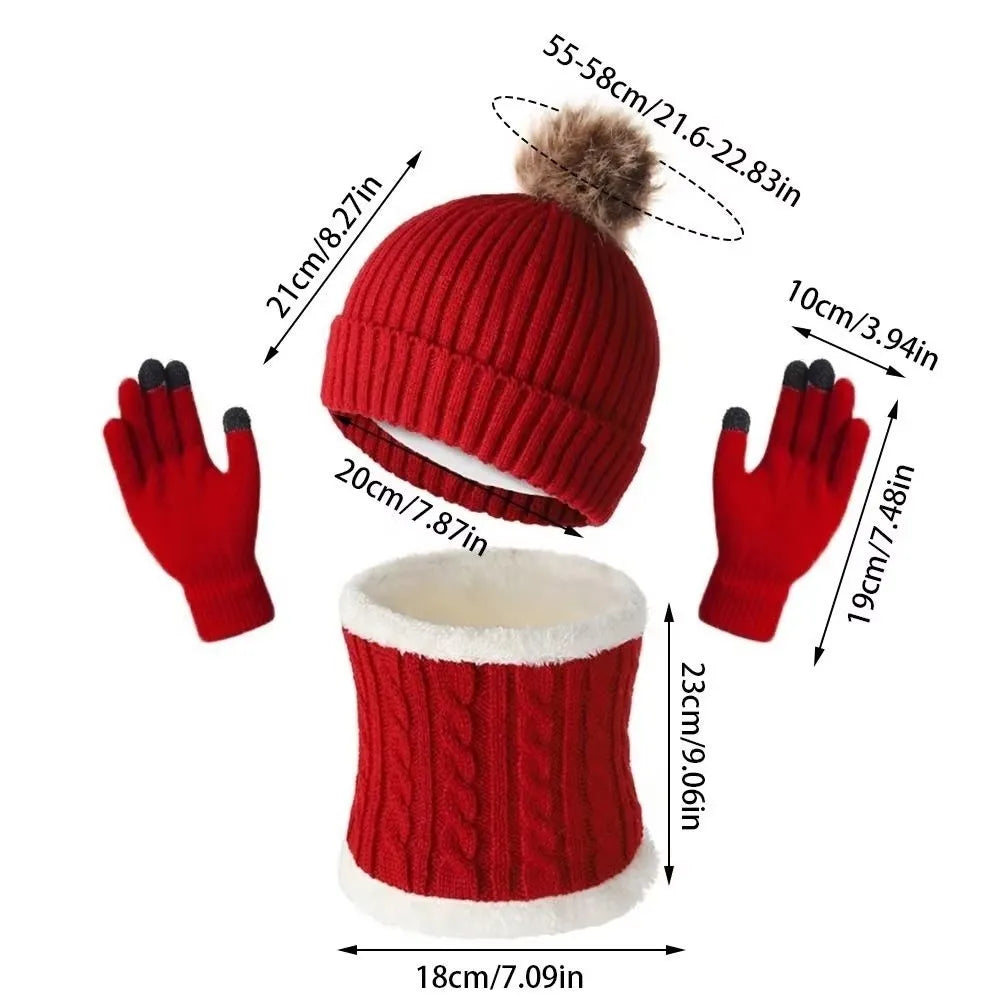 Women's Winter Knit Beanie Hat Scarf & Gloves Set | Pompom Winter Accessory Set PLUSH