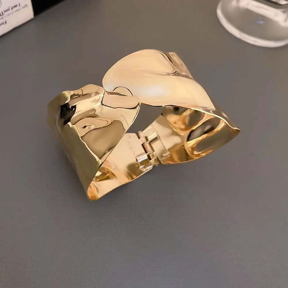 Minimalist Irregular Pleated Open Cuff Bangle – Gold & Silver Cuff Bangle Bracelet PLUSH gold-style 2
