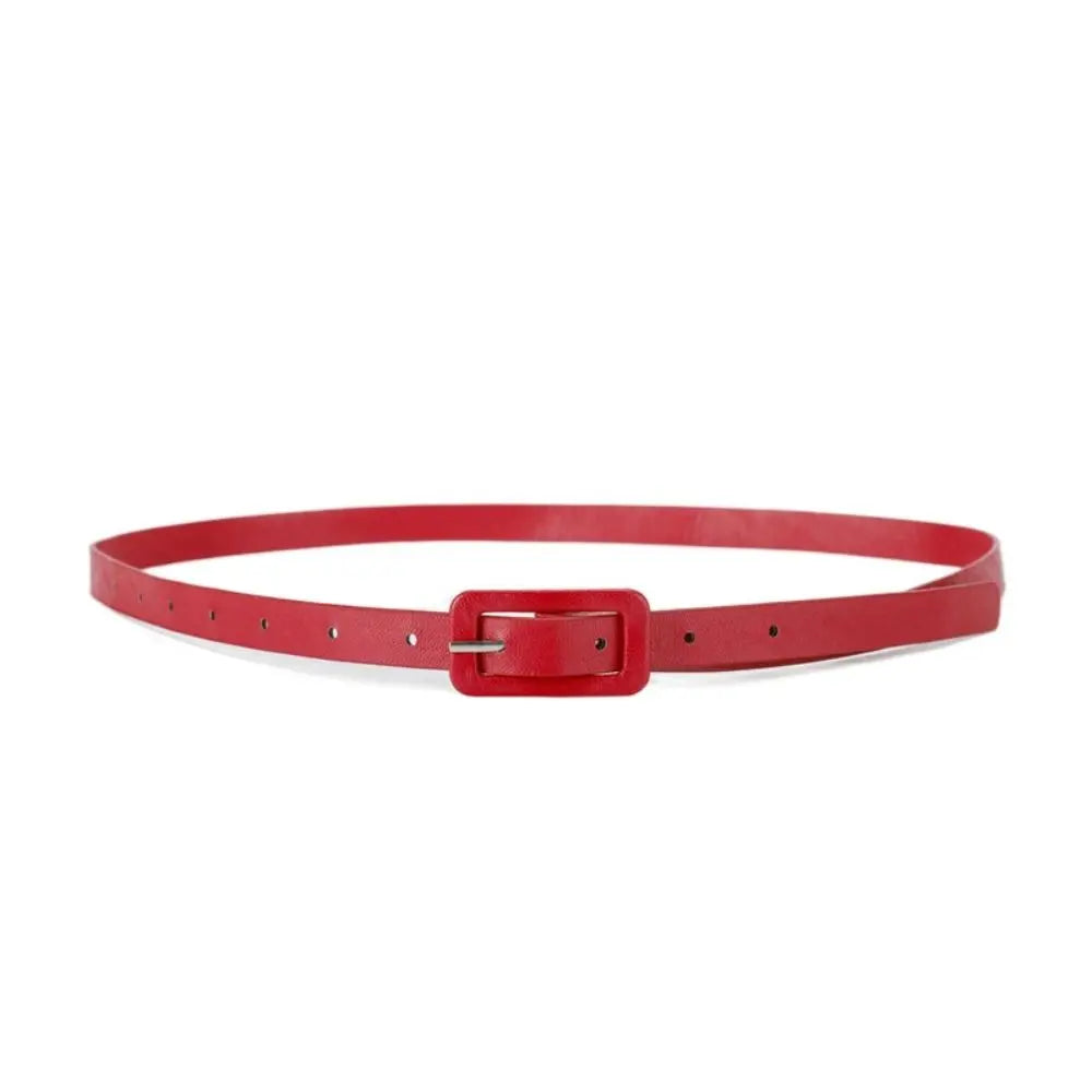 Women's Slim PU Leather Belt – Korean Style Candy Color Waistband PU Leather Belt PLUSH red