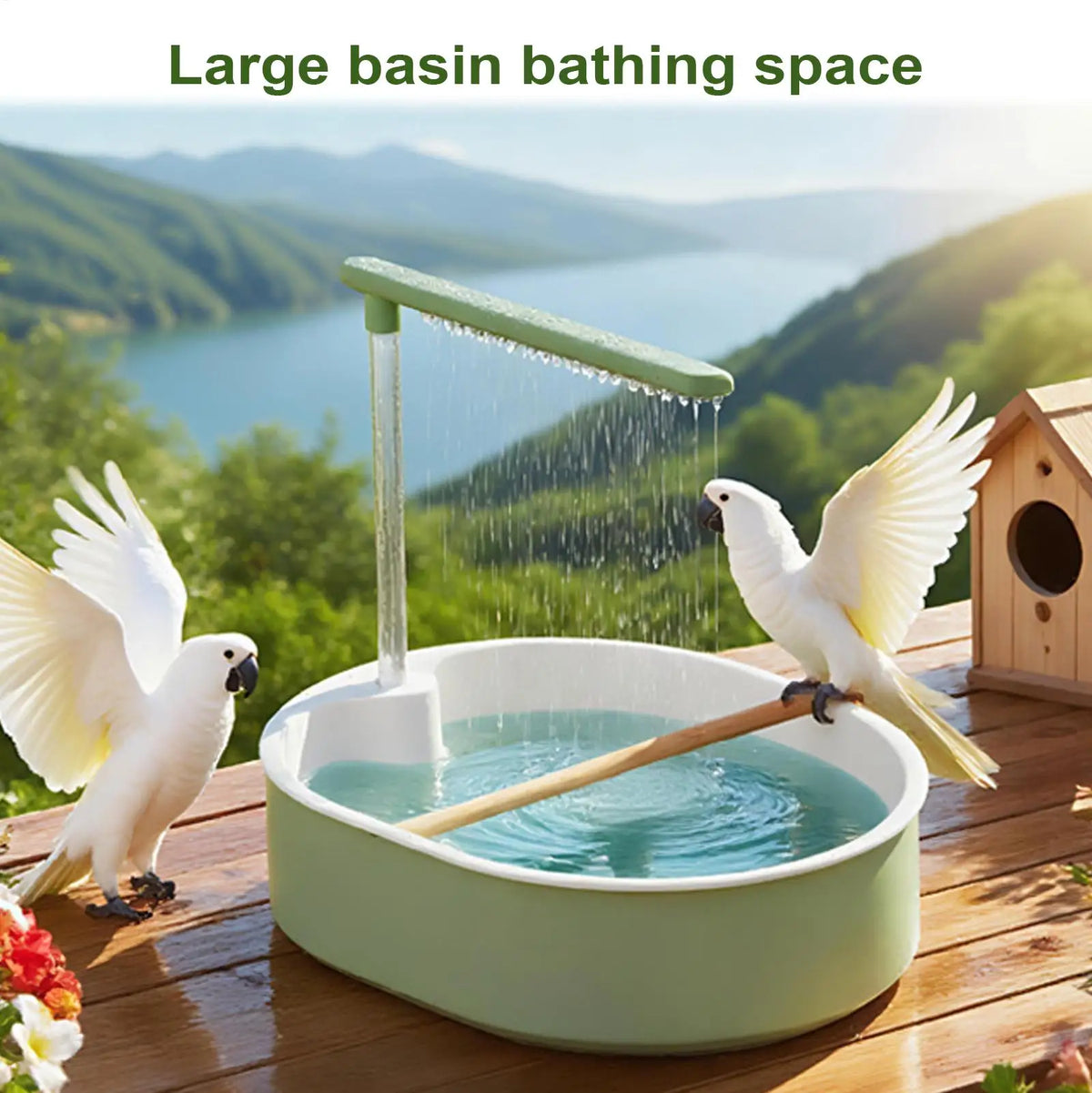 Automatic Circulating Bird Bath Tub for Parrots – Green Bird Bath Tub PLUSH