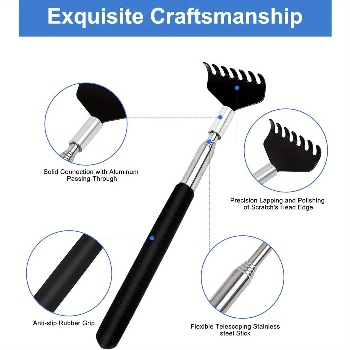 Telescopic Back Scratcher – Adjustable Stainless Steel Massager Back Scratcher Massager PLUSH