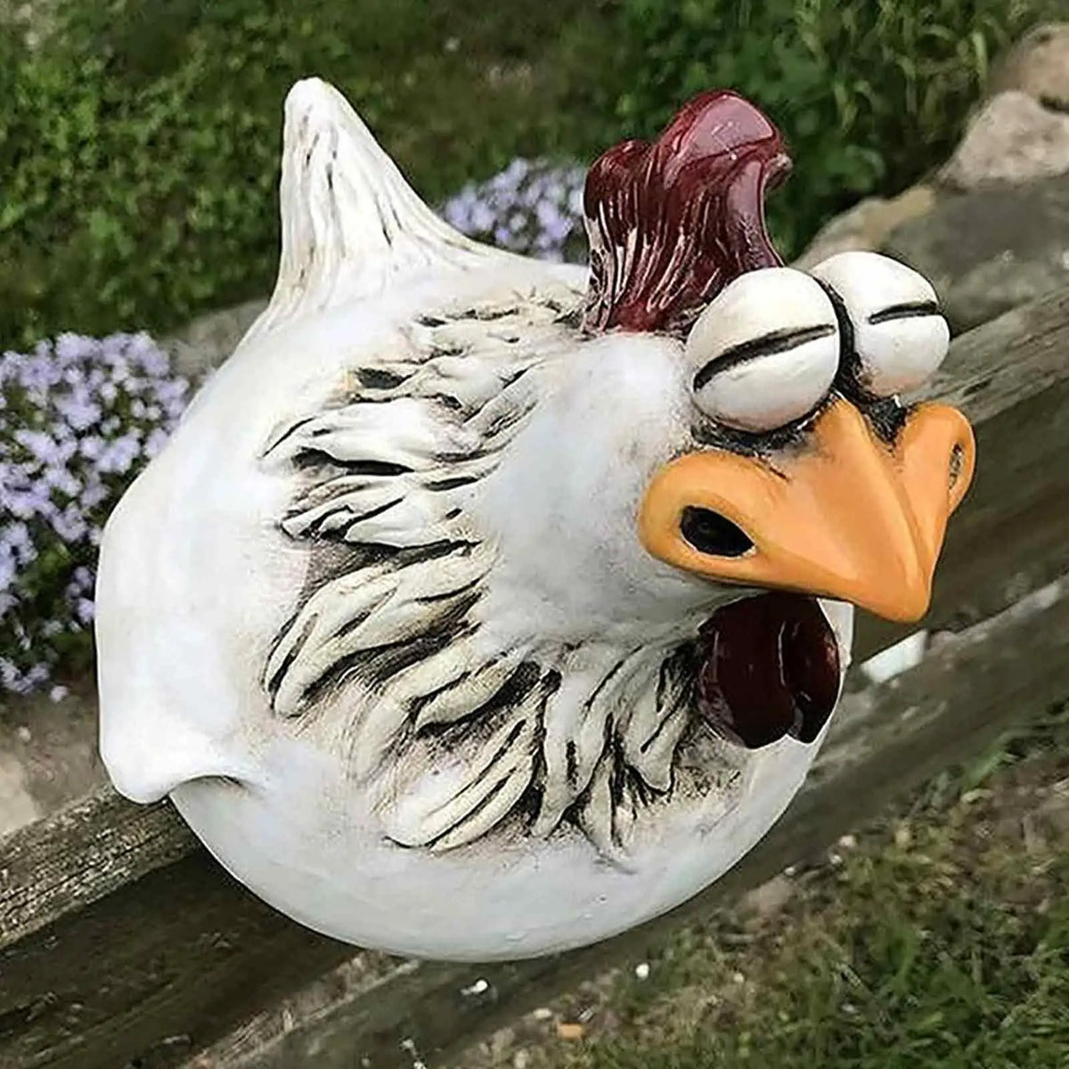Resin Chicken Fence Statue – Garden Farm Yard Hen Sculpture Garden Statue PLUSH