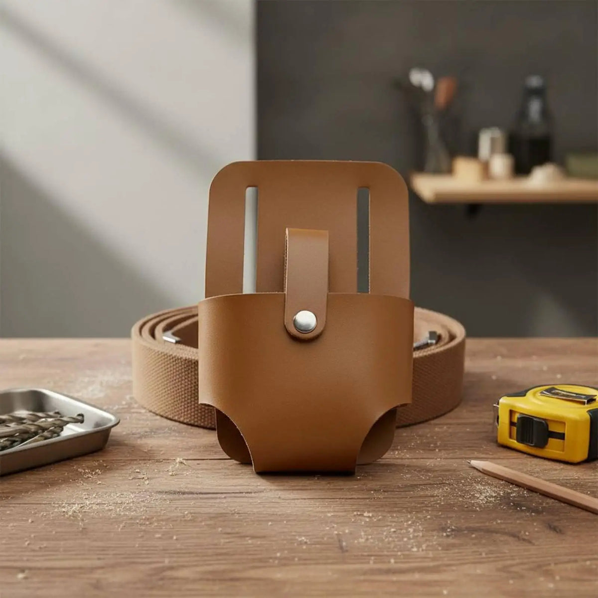 PU Leather Tape Measure Pouch & Belt Holder for Job Site Tool Belt Pouch PLUSH