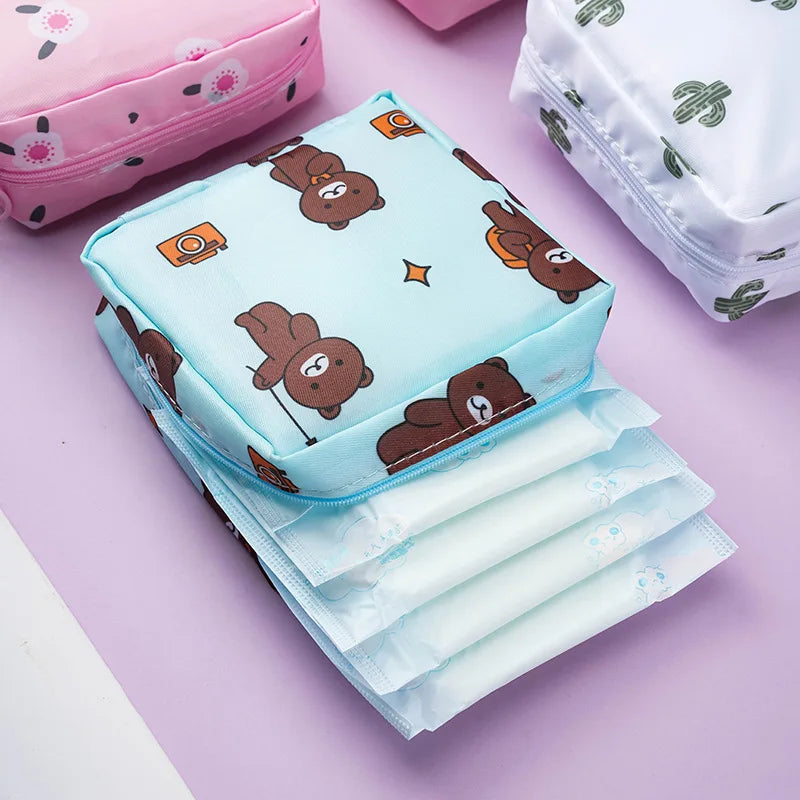 Mini Menstrual Organizer Pouch – Reusable Nylon Storage Bag Feminine Hygiene Organizer PLUSH