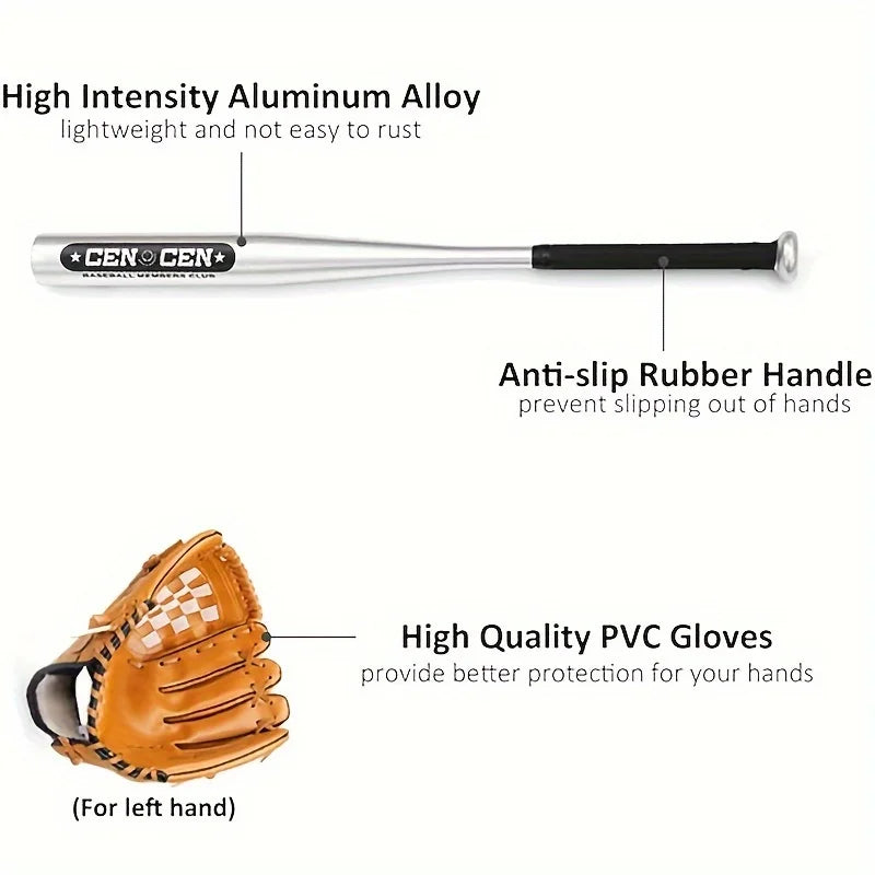 63.5cm Aluminum Baseball Bat, Glove & Ball Set for Beginners Baseball Starter Kit PLUSH